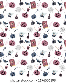 Halloween mystical seamless pattern. Editable vector illustration