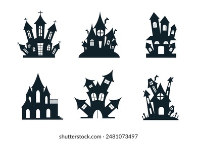 Halloween Mystical Spooky scary house vector silhouette Halloween haunted 