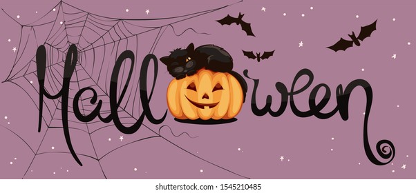 Halloween narrow banner / Funny vector illustration, invitation, background