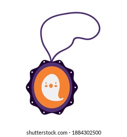 halloween necklace with ghost flat style icon vector illustration design