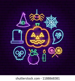 Halloween Neon Concept. Vector Illustration of Scary Holiday Promotion.