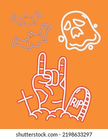 Halloween Neon Ghost And Tombstone, Design