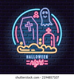halloween neon lights with ghost