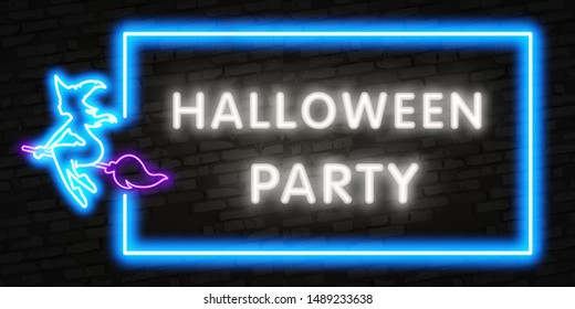 Halloween neon sign vector. Trick or treat Halloween Design template with ghost and web for banner, poster, greeting card, party invitation, light banner.