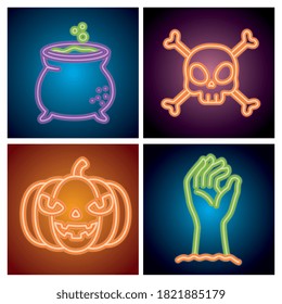 halloween neon signs with decoration vector illustration design