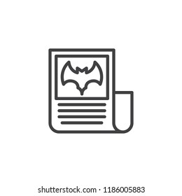 Halloween newspaper outline icon. linear style sign for mobile concept and web design. News paper with bat simple line vector icon. Symbol, logo illustration. Pixel perfect vector graphics
