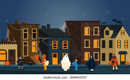 Halloween nighr party on a street, background