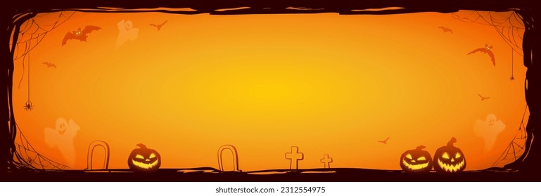 Halloween night background with bats and Jack O'Lanterns. Vector poster illustration with place for your text.