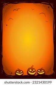 Halloween night background with bats and Jack O' Lanterns. Vector poster illustration with place for your text.