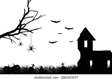 Halloween night background with bats, scary Halloween background. creepy graveyard Halloween background scene with graves and trees.