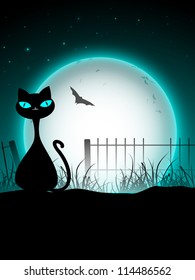 Halloween night background with black cat. EPS 10.