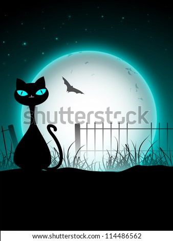 Halloween night background with black cat. EPS 10.