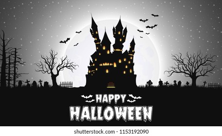 Halloween night background with castle