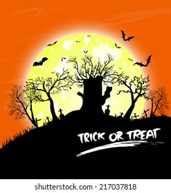 Halloween night background with castle and pumpkins