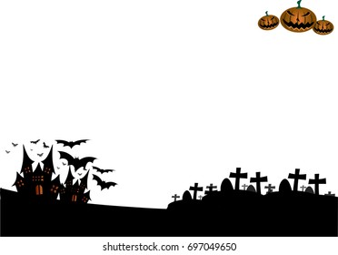 Halloween night background with castle and pumpkins