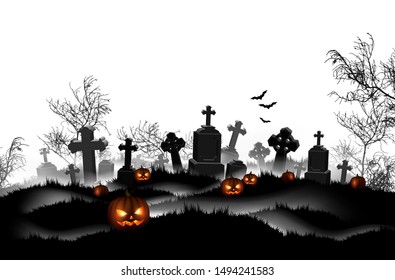 Halloween night  background with a cemetery. High detailed realistic illustration
