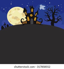 Halloween night background with creepy castle  illustration.