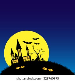 Halloween night background with creepy castle