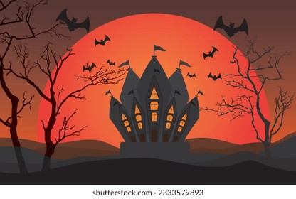 Fondo nocturno de Halloween con calabazas oscuras y castillo