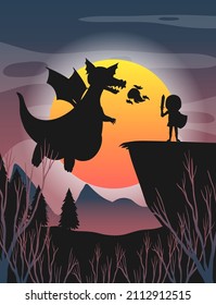 Halloween Night Background With Dragon Flying Silhouette Illustration