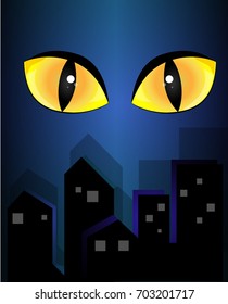 Halloween night background. eye in dark night.