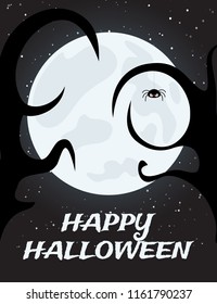 Halloween night background with full moon and branches