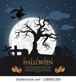 Halloween night background with full Moon illustration
