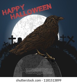 Halloween night background with full Moon illustration