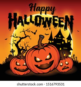 Halloween night background with full Moon, Halloween banners with pumpkins
