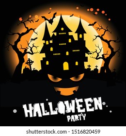 Halloween night background with full Moon, Halloween banners with pumpkins