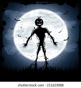 Halloween night background with full Moon and monster, illustration