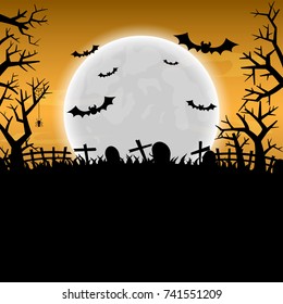 Halloween night background and full moon. space for text banner. vector illustration.