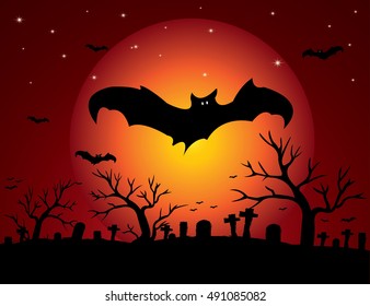 Halloween night background with full Moon,Vector illustration EPS10.