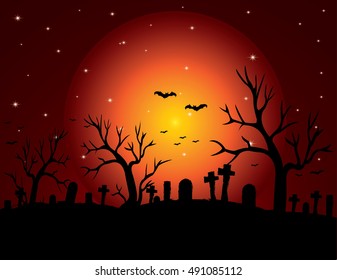 Halloween night background with full Moon,Vector illustration EPS10.