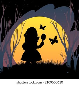 Halloween night background with gnome silhouette illustration