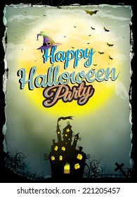 Halloween night background with haunted house and full moon. EPS 10 vector file included