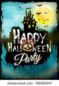 Halloween night background with haunted house and full moon. EPS 10 vector file included