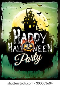 Halloween night background with haunted house and full moon. EPS 10 vector file included