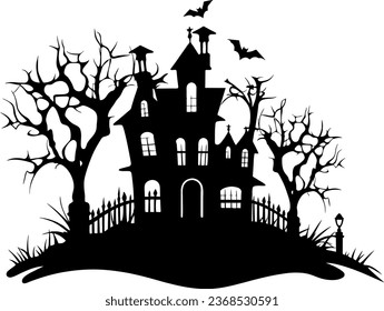 Halloween night background image with spooky castle and pumpkins. Vector elements banner, Halloween celebration greeting card, Halloween party poster. haunted house and full moon, vector