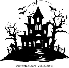 Halloween night background image with spooky castle and pumpkins. Vector elements banner, Halloween celebration greeting card, Halloween party poster. haunted house and full moon, vector