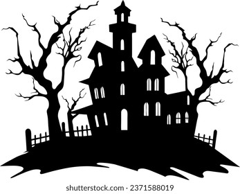 Halloween night background image with spooky castle and pumpkins. Vector elements banner, Halloween celebration greeting card, Halloween party poster. haunted house and full moon, vector