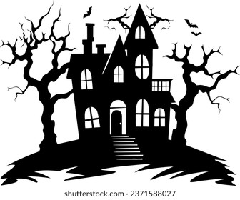 Halloween night background image with spooky castle and pumpkins. Vector elements banner, Halloween celebration greeting card, Halloween party poster. haunted house and full moon, vector