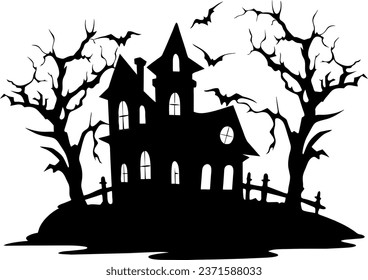 Halloween night background image with spooky castle and pumpkins. Vector elements banner, Halloween celebration greeting card, Halloween party poster. haunted house and full moon, vector