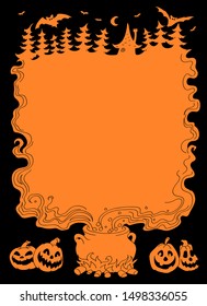 Halloween night background with Jack O' Lanterns. Vector frame illustration in flat style with place for your text.