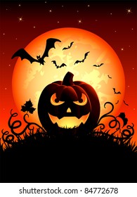 Halloween night background with Jack O' Lantern, illustration