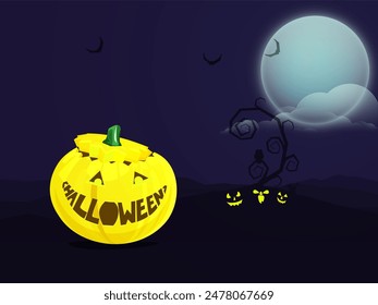 Fondo de la noche de Halloween con Jack-o-Lanterns, luna llena y Espacio para texto.