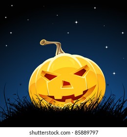 Halloween night background with pumpkin bats stars and moon