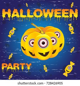 Halloween night background with pumpkin. Flyer or invitation template for Halloween party. Vector illustration