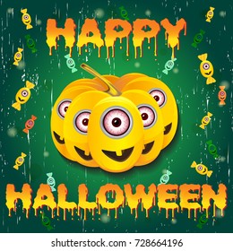 Halloween night background with pumpkin. Flyer or invitation template for Halloween party. Vector illustration