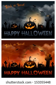 Halloween night background with pumpkin and full moon.